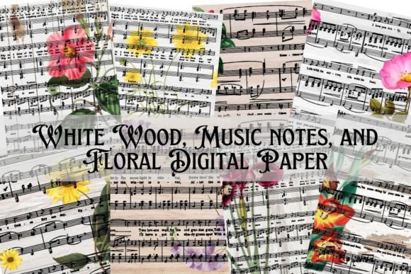 Download White Wood, Music Notes Floral Paper - Premium Resources
